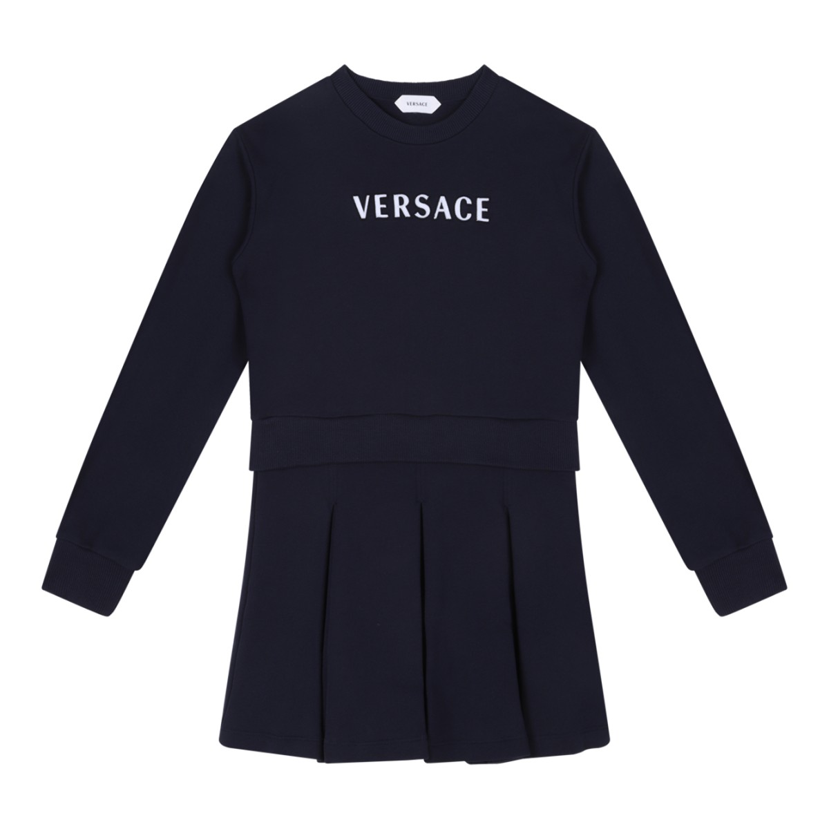 Versace Kids Navy Logo Pleated Dress.