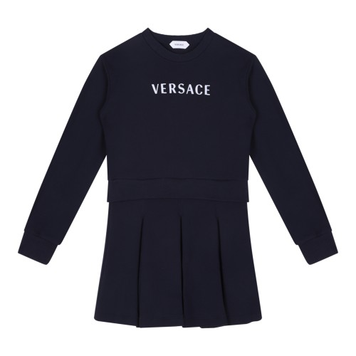 Versace Kids Navy Logo Pleated Dress.