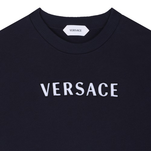 Versace Kids Navy Logo Pleated Dress.