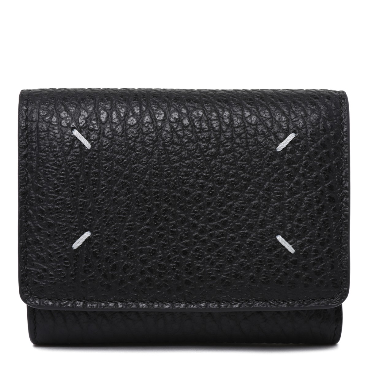 Maison Margiela Black Grained Leather Tri-Fold Wallet.