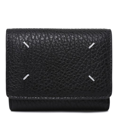 Maison Margiela Black Grained Leather Tri-Fold Wallet.