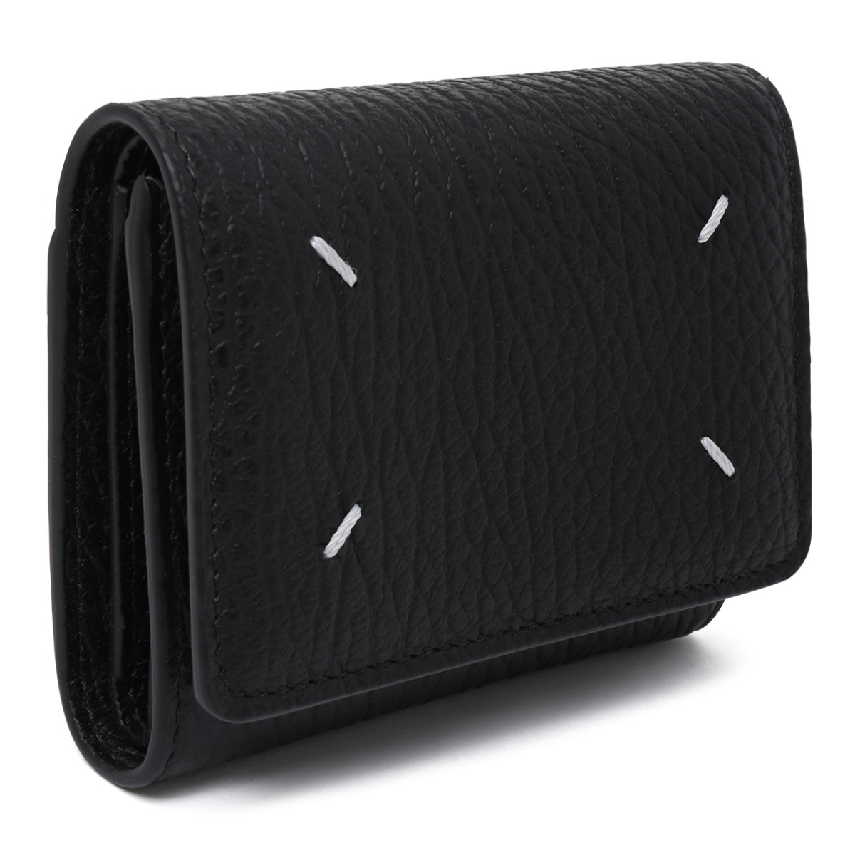 Maison Margiela Black Grained Leather Tri-Fold Wallet.