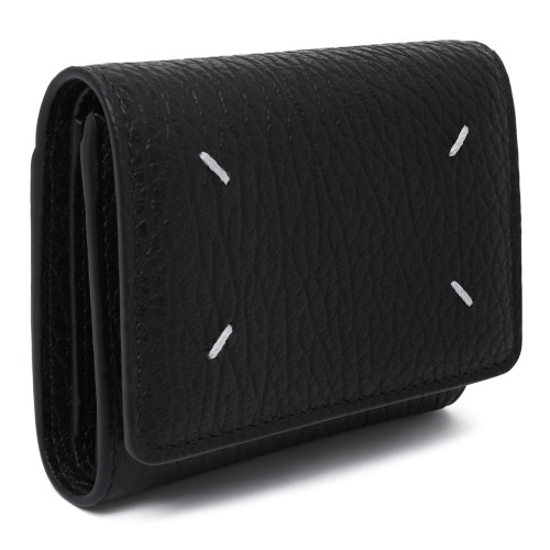Maison Margiela Black Grained Leather Tri-Fold Wallet.