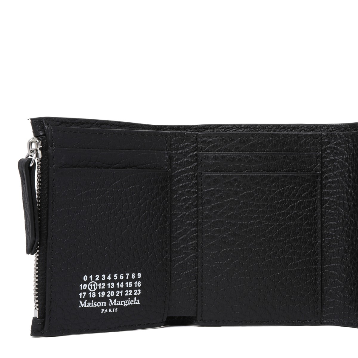 Maison Margiela Black Grained Leather Tri-Fold Wallet.