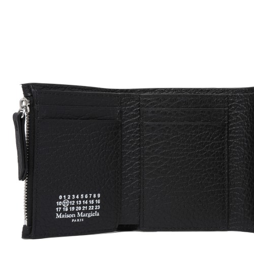 Maison Margiela Black Grained Leather Tri-Fold Wallet.