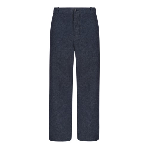 Prada Navy Wool Straight-Leg Trousers.