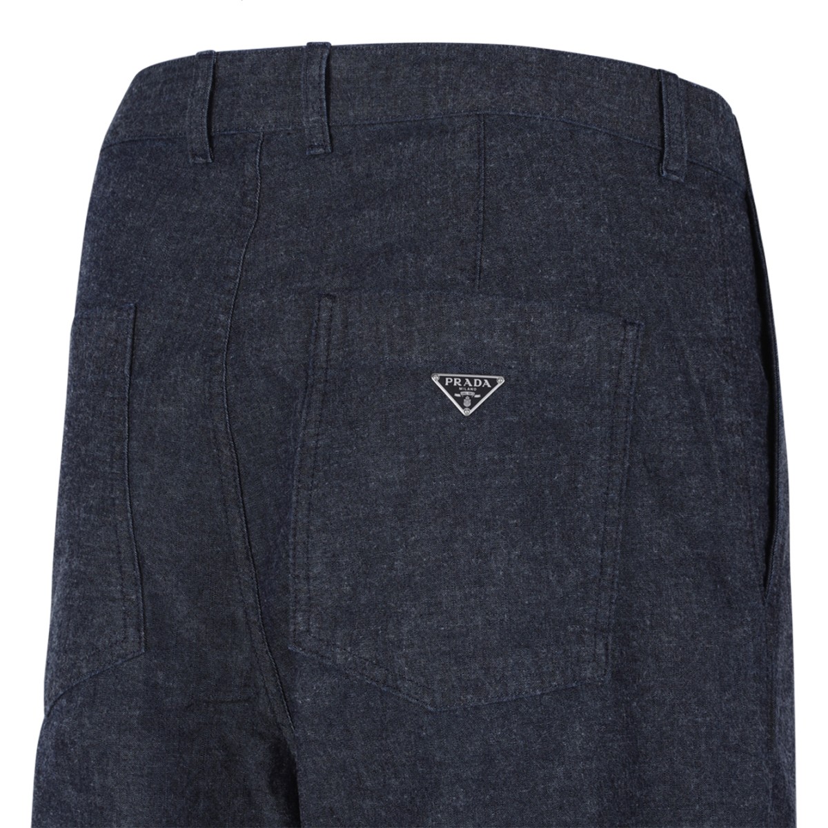 Prada Navy Wool Straight-Leg Trousers.