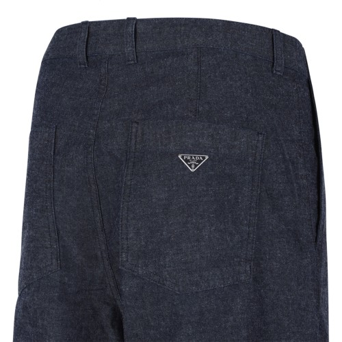 Prada Navy Wool Straight-Leg Trousers.