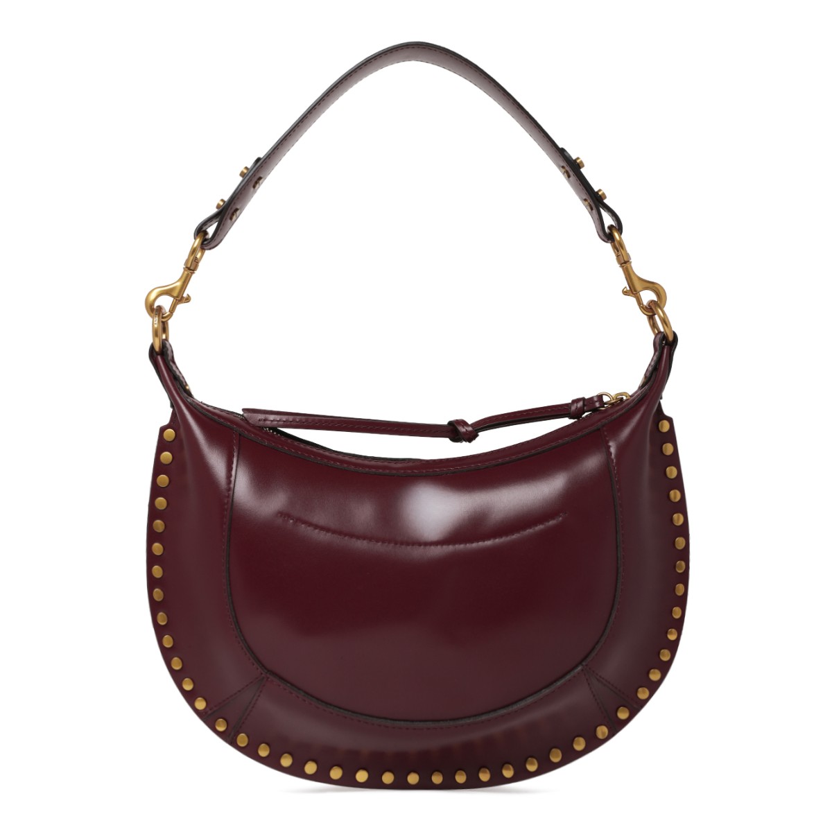 Isabel Marant Burgundy Leather Studded Shoulder Bag.