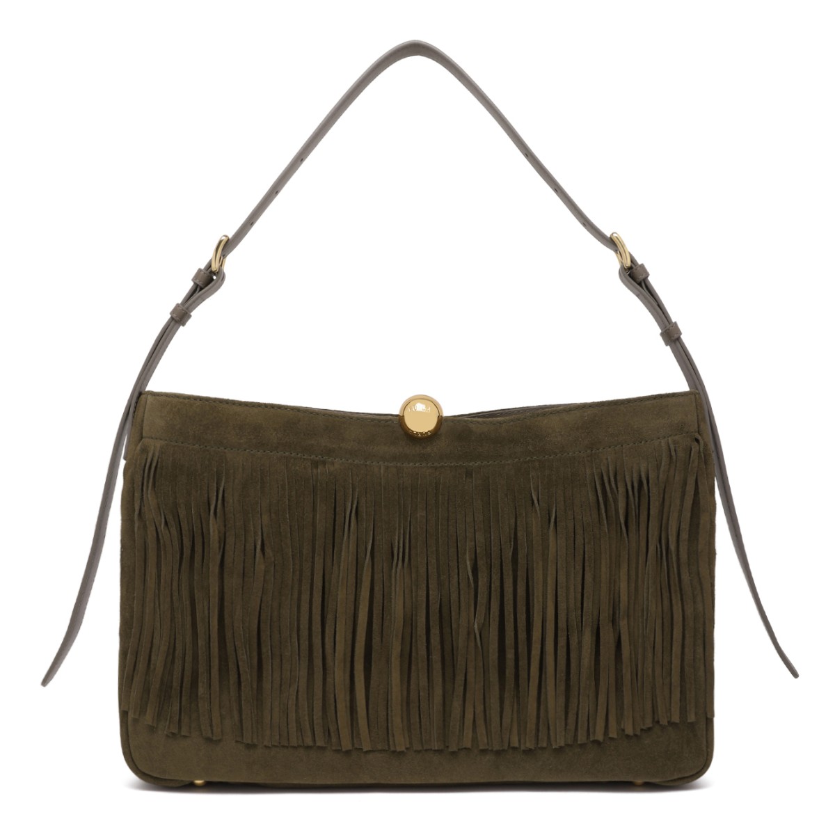Furla Olive Suede Fringe Shoulder Bag.