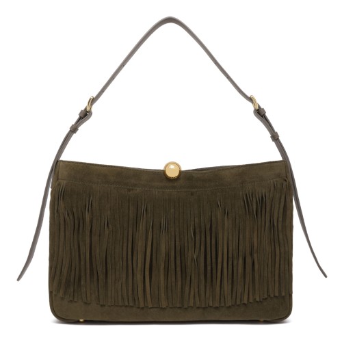 Furla Olive Suede Fringe Shoulder Bag.