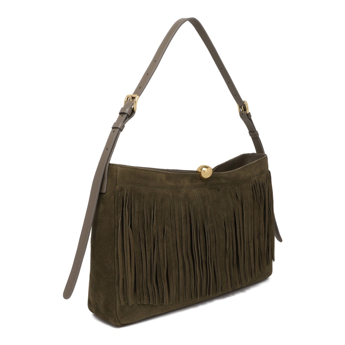 Furla Olive Suede Fringe Shoulder Bag.