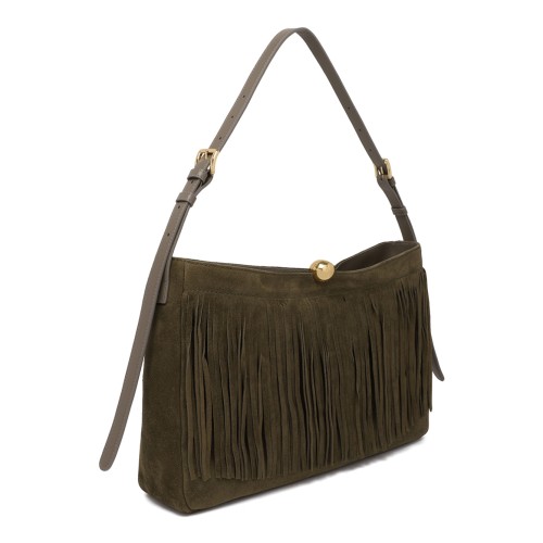 Furla Olive Suede Fringe Shoulder Bag.