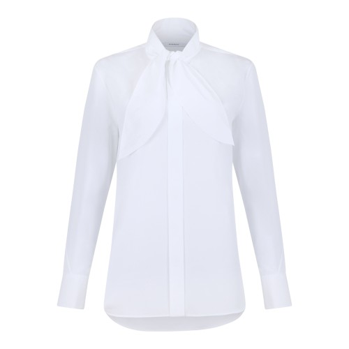 Givenchy White Cotton Tie-Neck Shirt.