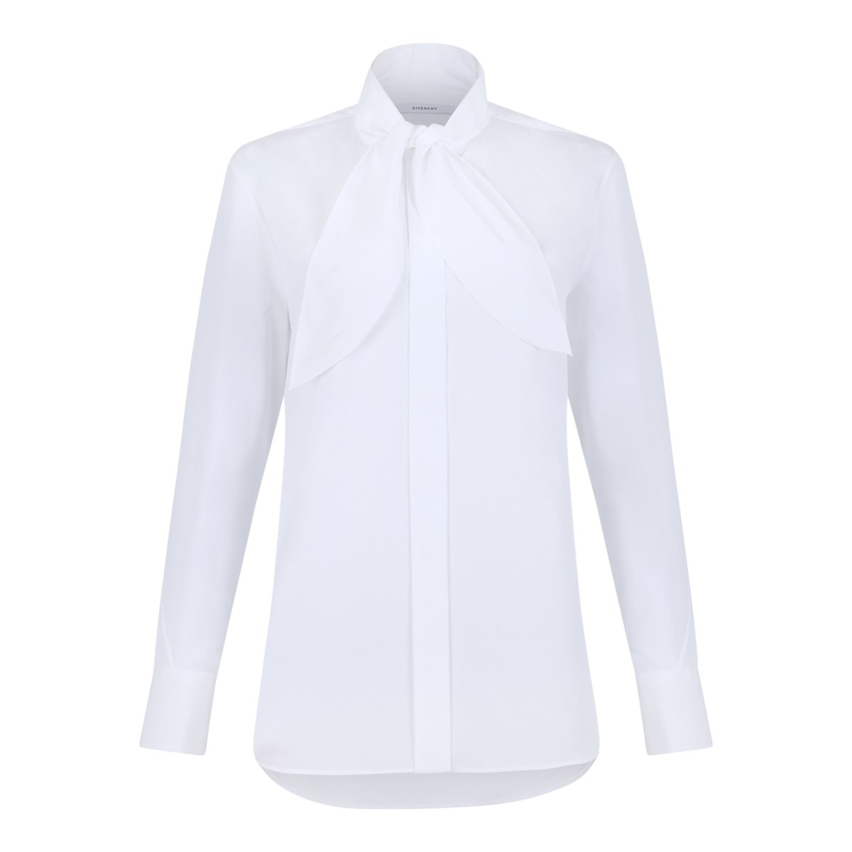 Givenchy White Cotton Tie-Neck Shirt.