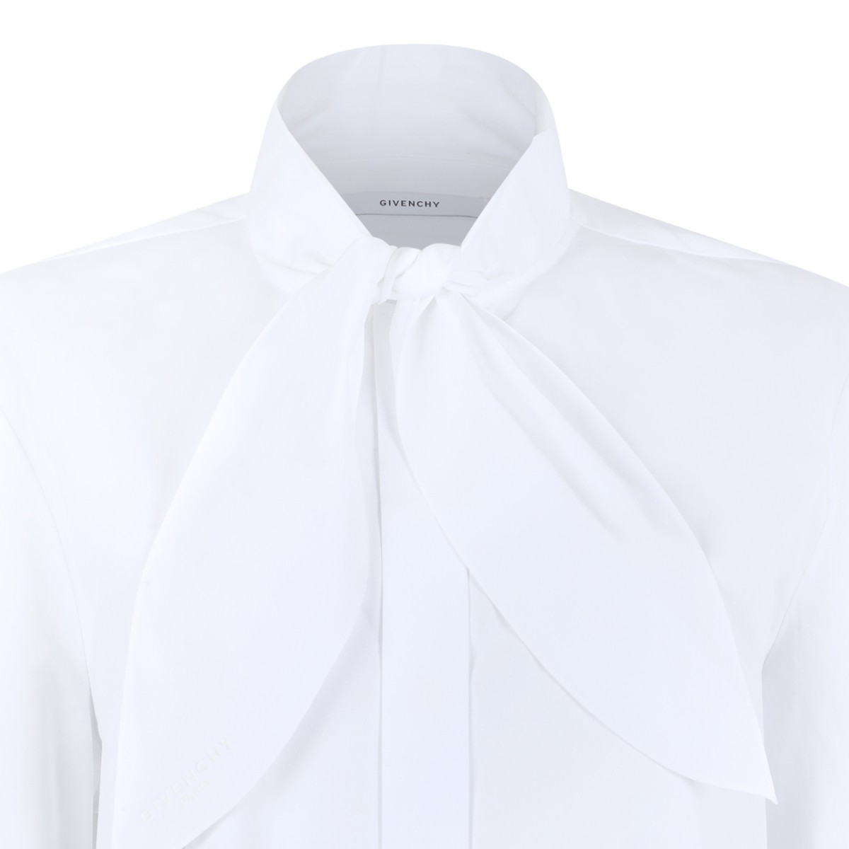 Givenchy White Cotton Tie-Neck Shirt.