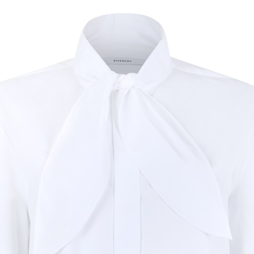Givenchy White Cotton Tie-Neck Shirt.