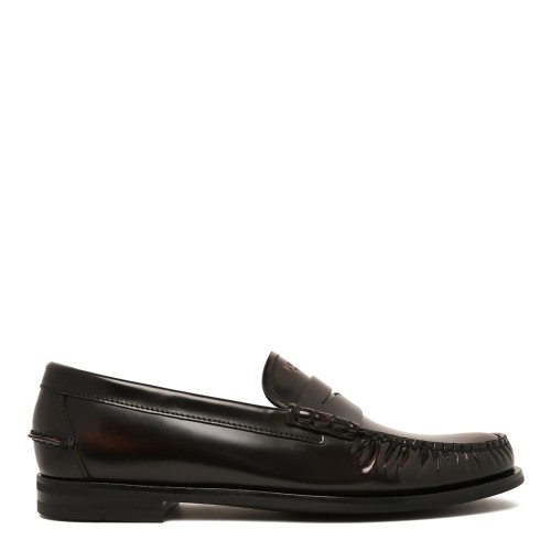 Prada Black Leather Penny Loafers.