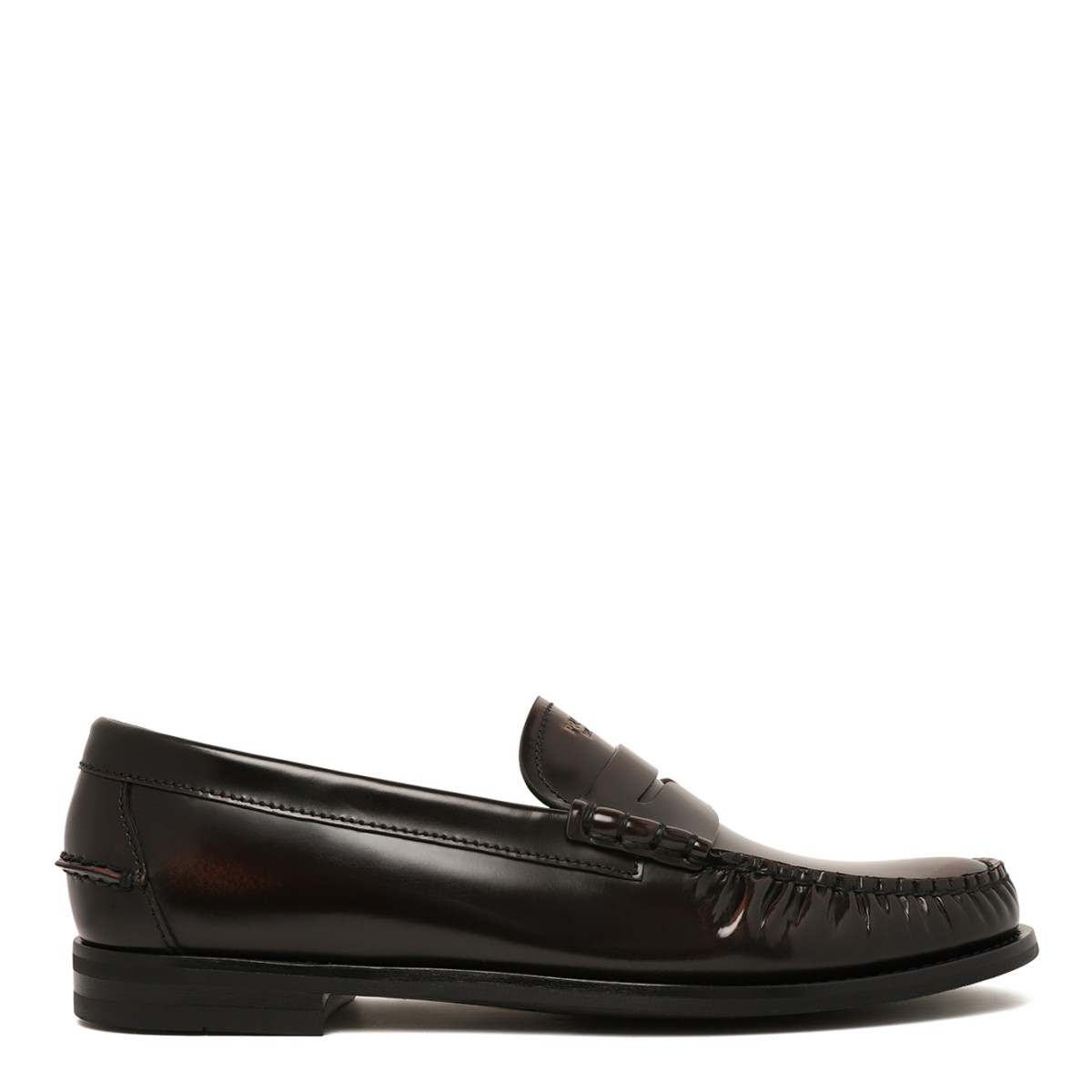 Prada Black Leather Penny Loafers.