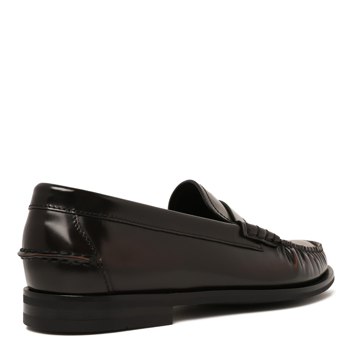 Prada Black Leather Penny Loafers.