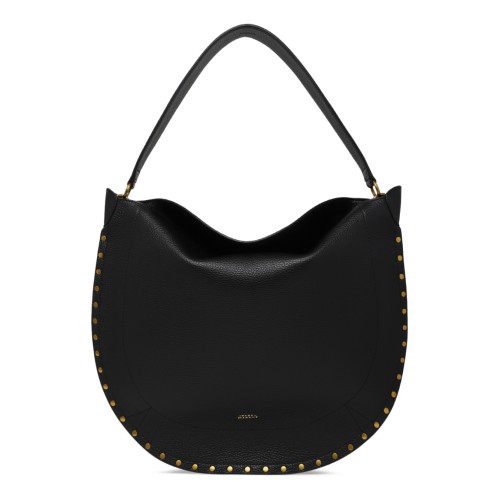 Isabel Marant Black Leather Studded Hobo Bag.