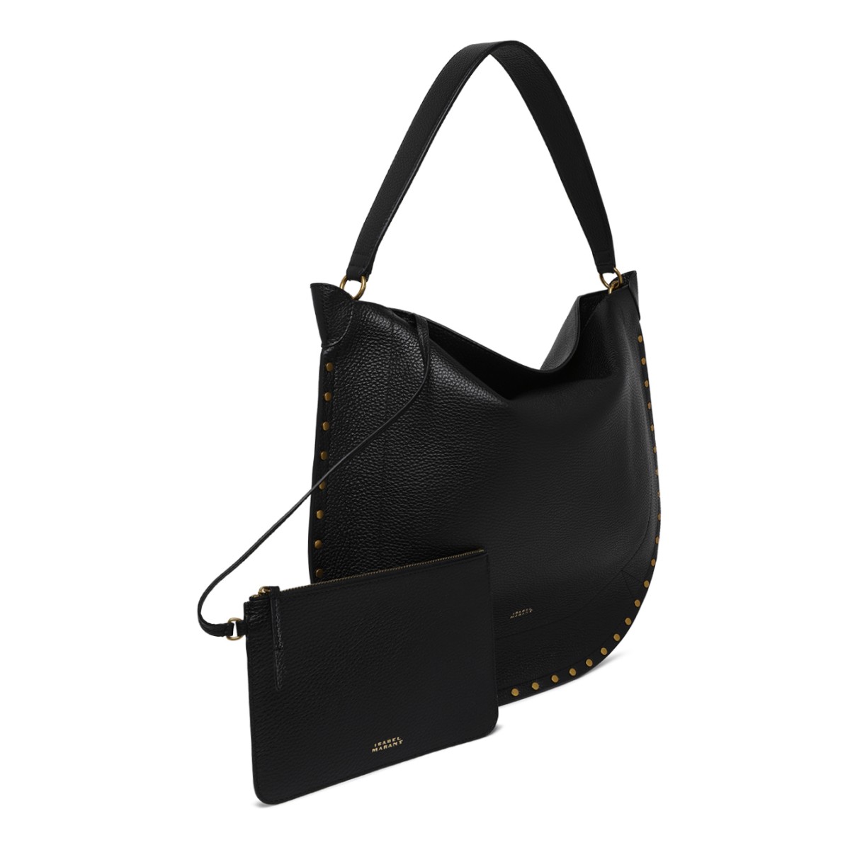 Isabel Marant Black Leather Studded Hobo Bag.