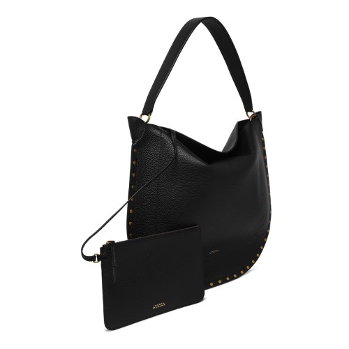 Isabel Marant Black Leather Studded Hobo Bag.