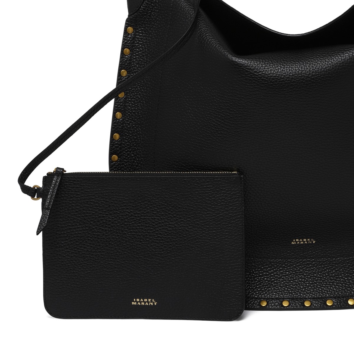 Isabel Marant Black Leather Studded Hobo Bag.