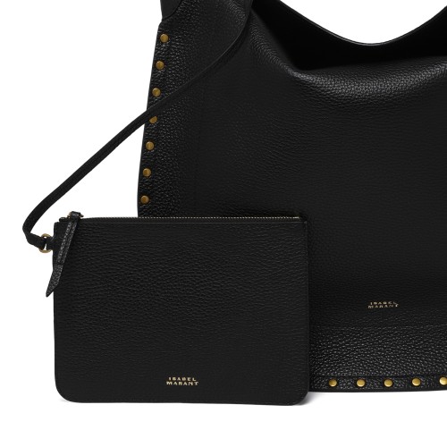 Isabel Marant Black Leather Studded Hobo Bag.
