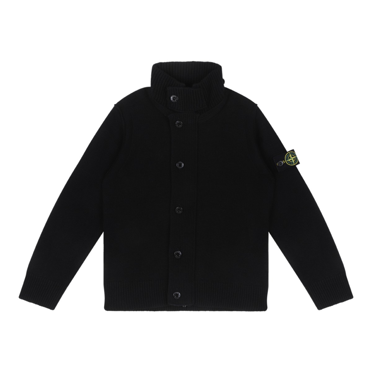 Stone Island Black Wool Button Cardigan.