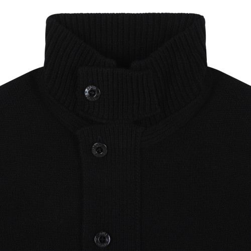 Stone Island Black Wool Button Cardigan.