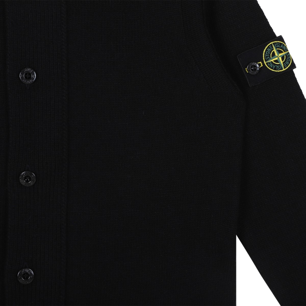 Stone Island Black Wool Button Cardigan.