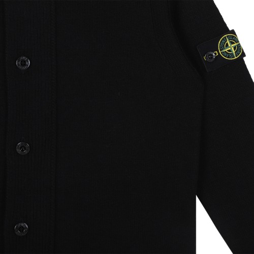 Stone Island Black Wool Button Cardigan.