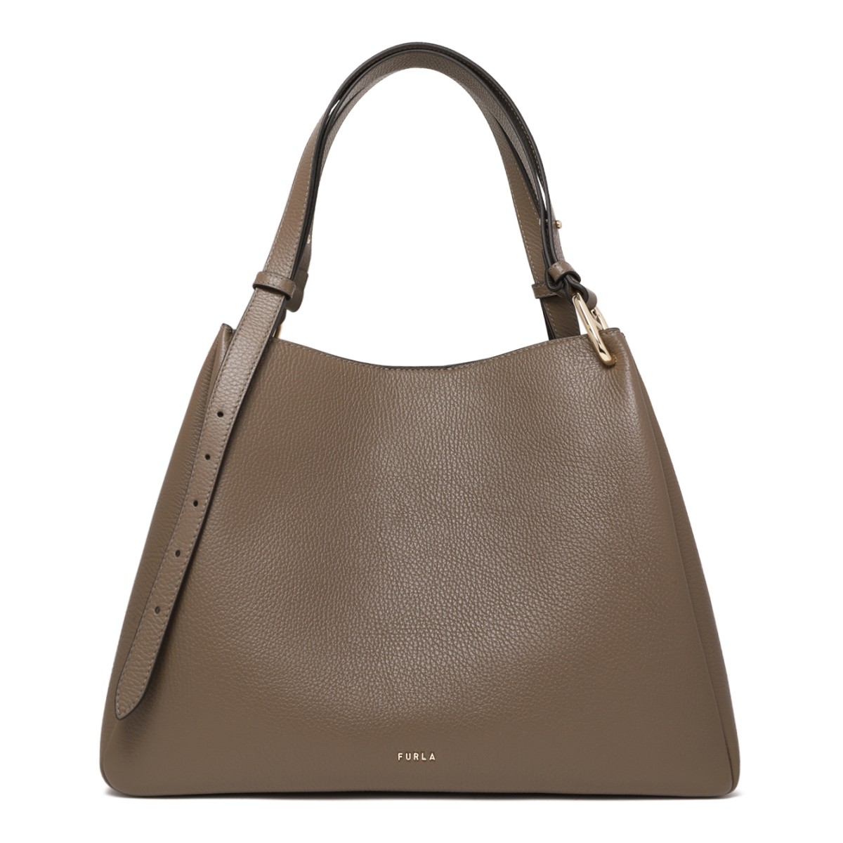 Furla Taupe Leather Shoulder Bag.