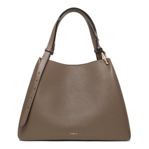 Furla Taupe Leather Shoulder Bag.