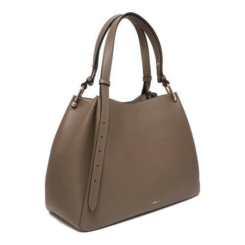 Furla Taupe Leather Shoulder Bag.