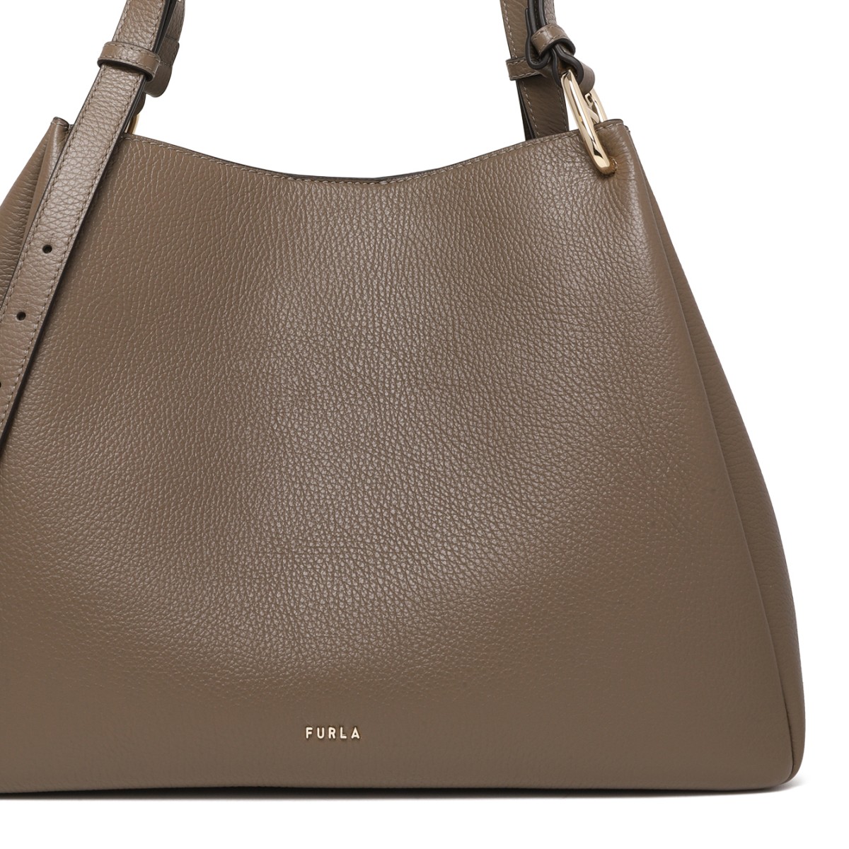 Furla Taupe Leather Shoulder Bag.