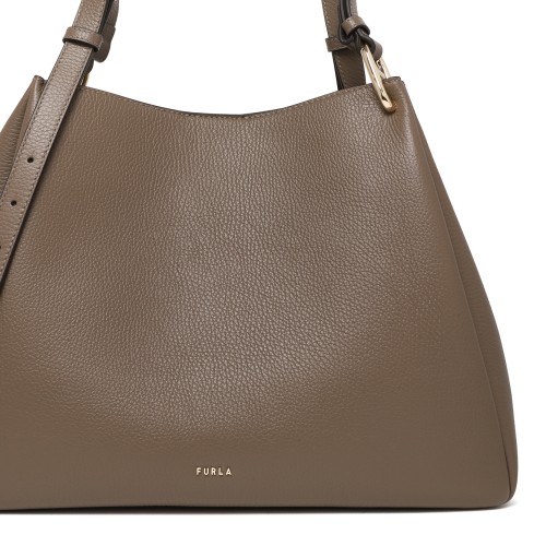 Furla Taupe Leather Shoulder Bag.