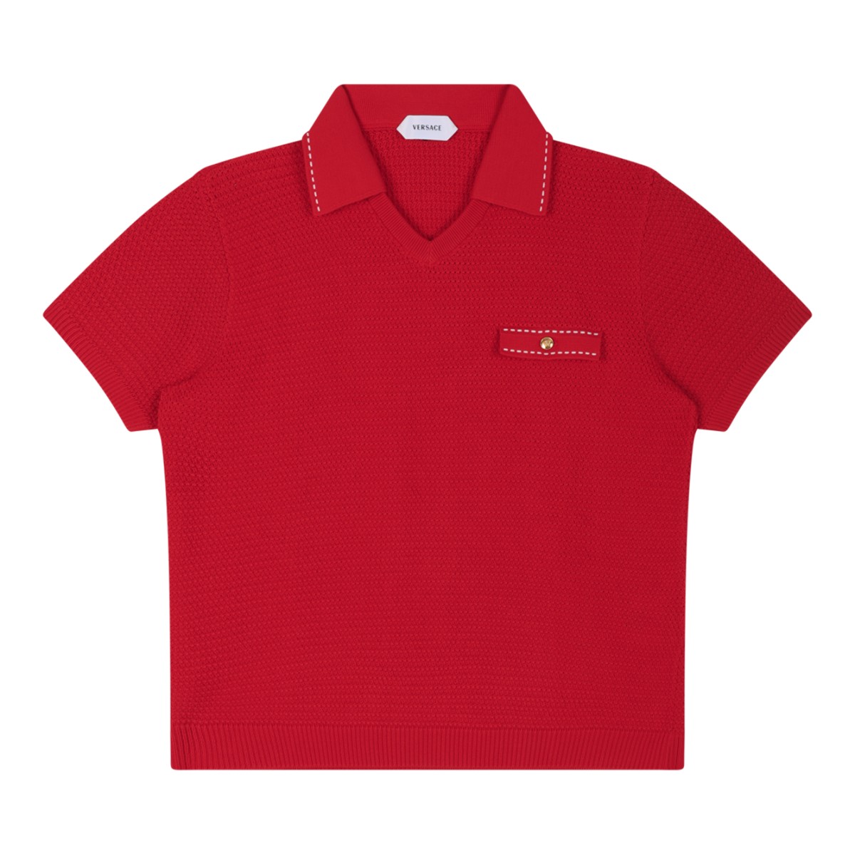Versace Red Textured Knit Polo Shirt.