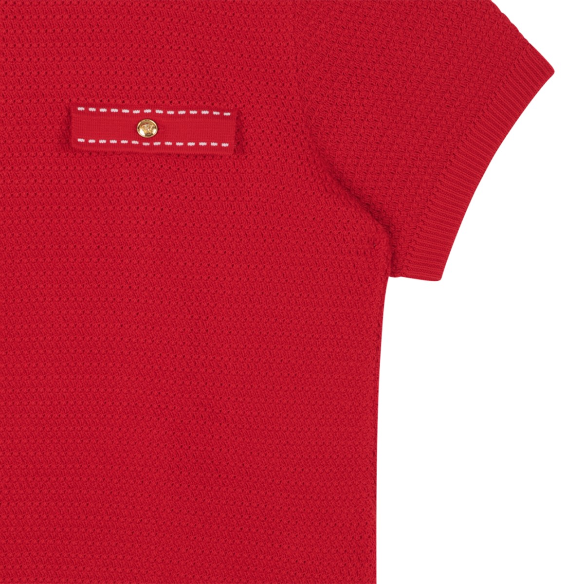 Versace Red Textured Knit Polo Shirt.