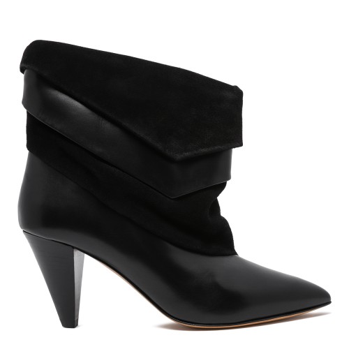 Isabel Marant Black Leather Fold-Over Ankle Boots.