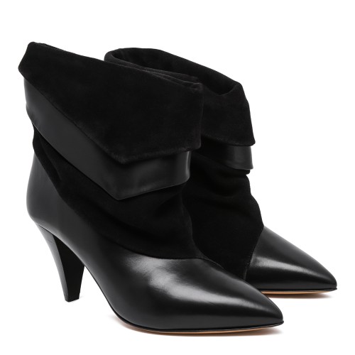 Isabel Marant Black Leather Fold-Over Ankle Boots.