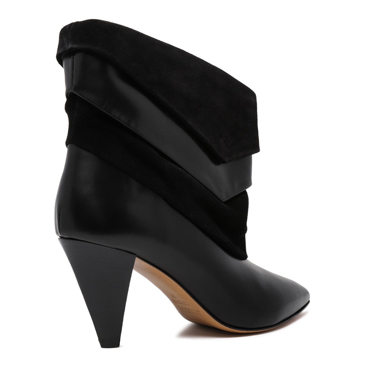 Isabel Marant Black Leather Fold-Over Ankle Boots.