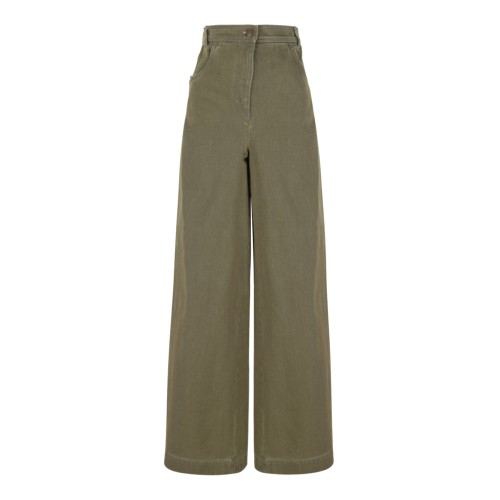 Max Mara Olive Wide-Leg Cotton Trousers.