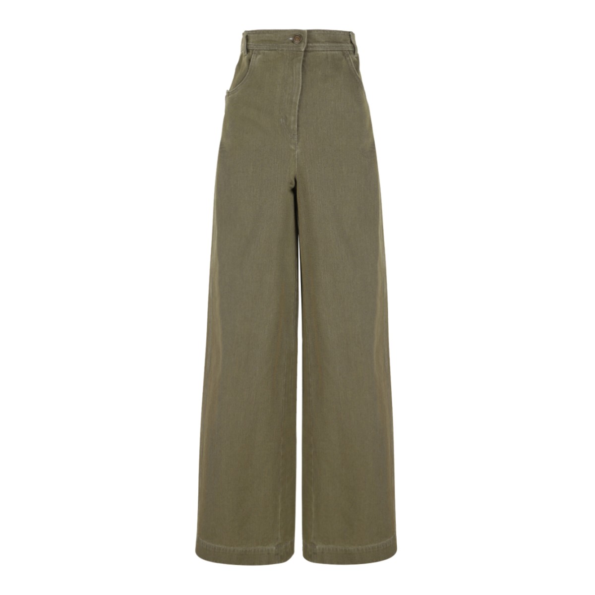 Max Mara Olive Wide-Leg Cotton Trousers.