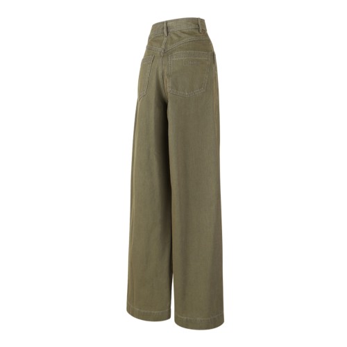 Max Mara Olive Wide-Leg Cotton Trousers.