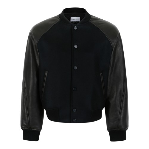Givenchy Black Wool & Leather Bomber Jacket.