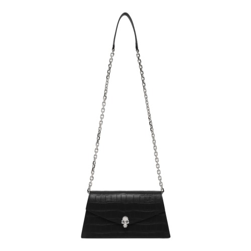 Alexander McQueen Black Leather Skull Chain Wallet.