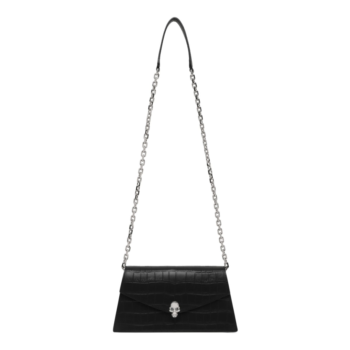 Alexander McQueen Black Leather Skull Chain Wallet.