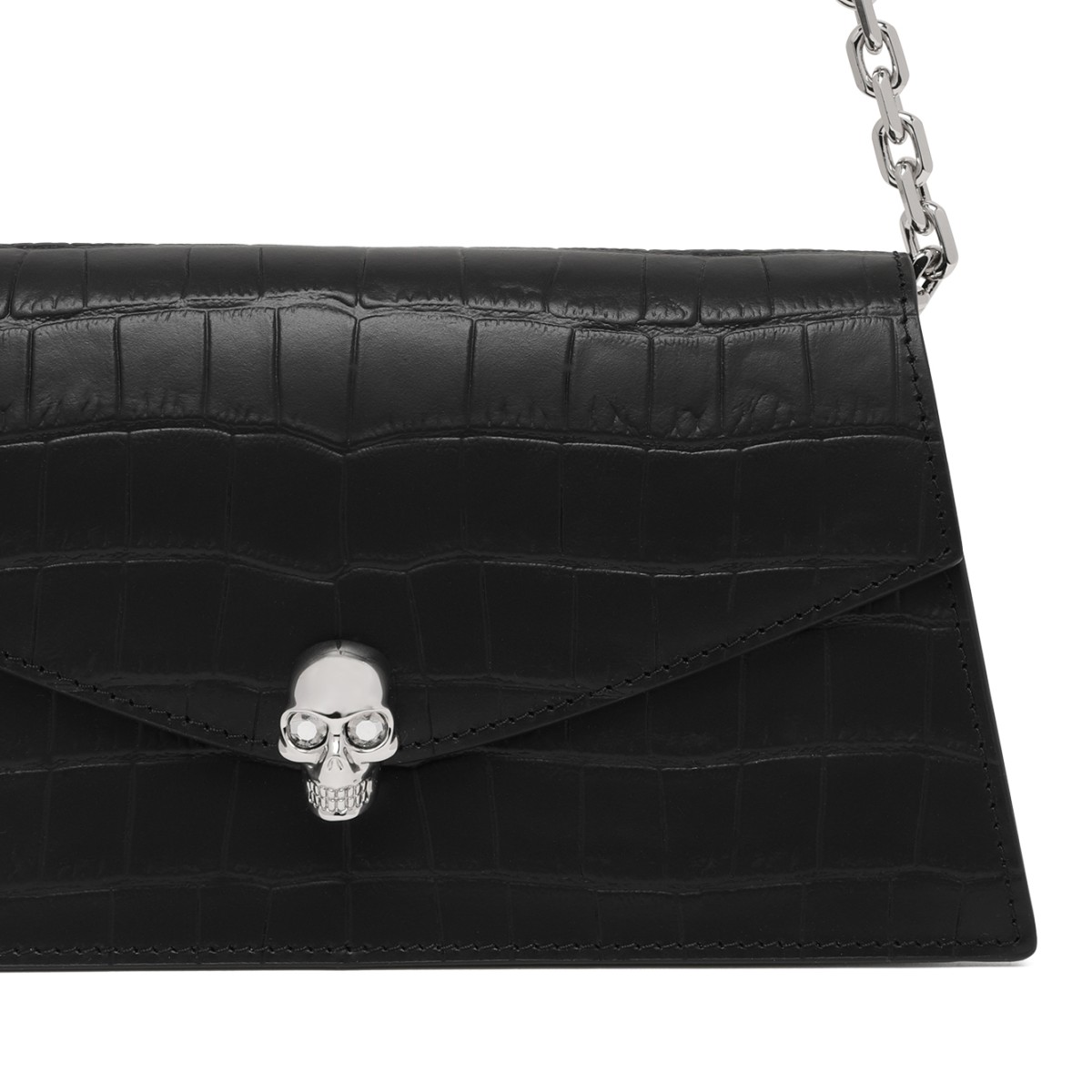 Alexander McQueen Black Leather Skull Chain Wallet.